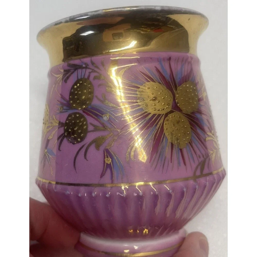 VINTAGE PORCELAIN Coffee Tea Cup Hand Painted Gold Pink Purple Blue STUNNING